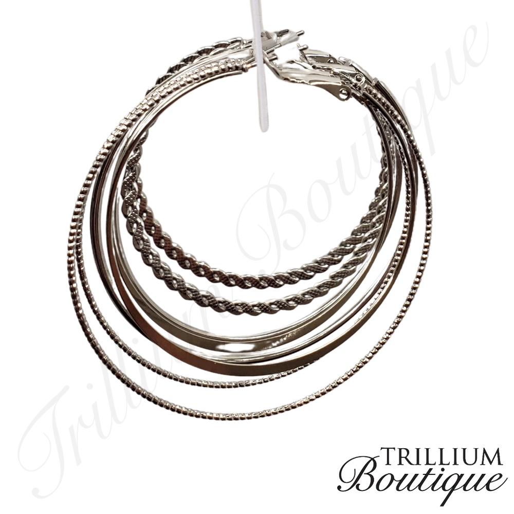 BP 3-Pack Hoop Earrings Silver Jewelry 2" Drop High Shine Finish - Picture 3 of 3